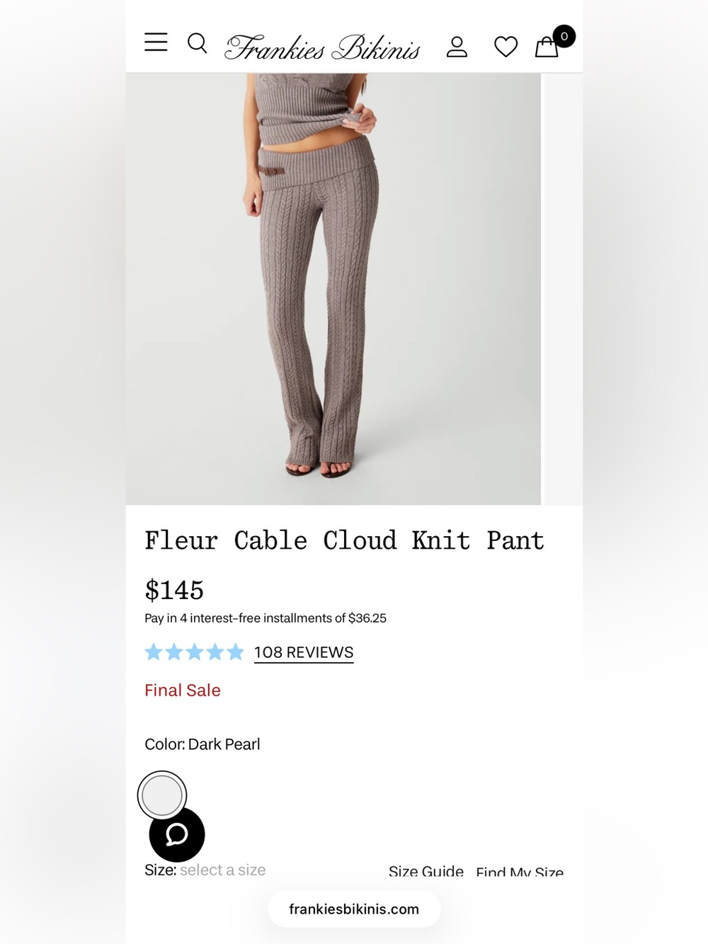 Frankie’s Bikinis Fleur Cable Knit Cloud Pant